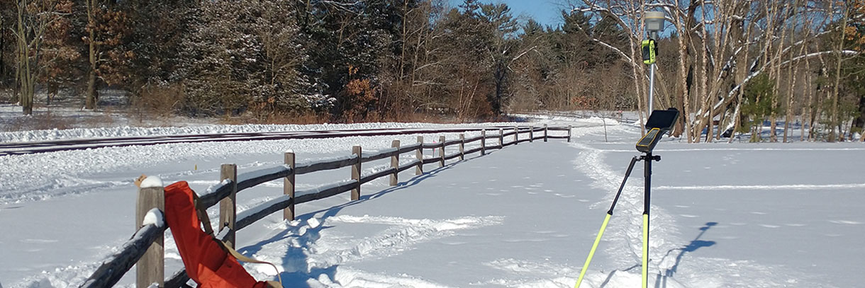 Survey marker in the winter.